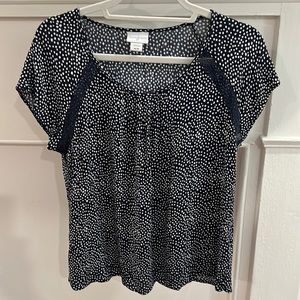 Jaclyn Smith Navy Polka Dot Short Sleeve Top - Size Medium